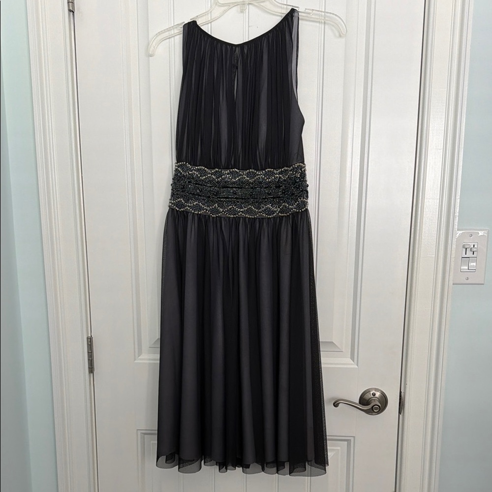 Elegant Black Beaded Sleeveless Evening Dress- JS Boutique brand sz8